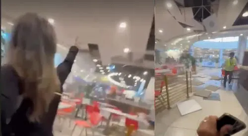 Baldosas del techo de Plaza Norte se cae a pedazos tras el el temblor que sacudió Lima. elpopular.pe