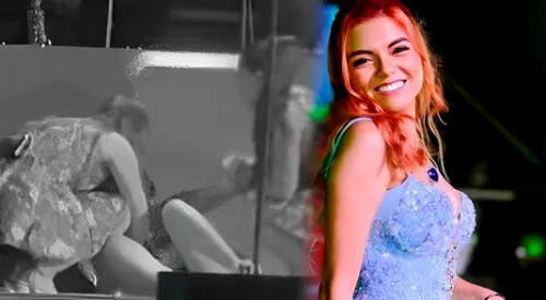 Briela Cirilo sufre FUERTE caída en pleno concierto de Corazón Serrano y es auxiliada por cantantes en pleno show elpopular.pe
