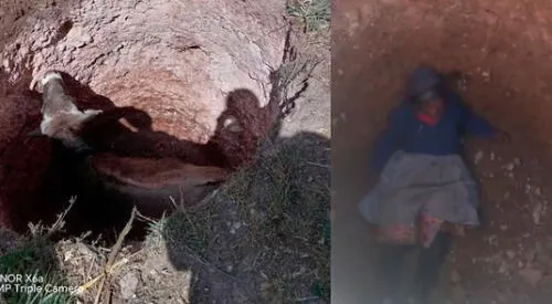 Adulta mayor cae a zanja con dos metros de profundidad. elpopular.pe