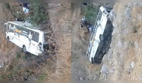 Bus de la orquesta "Oscar Manuel y su Historia Romántica" se despitó y cayó en la ruta de Canta. elpopular.pe