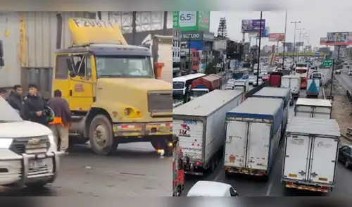 Choque entre motorizado y tráiler provoca tráfico en la Panamericana Sur. elpopular.pe