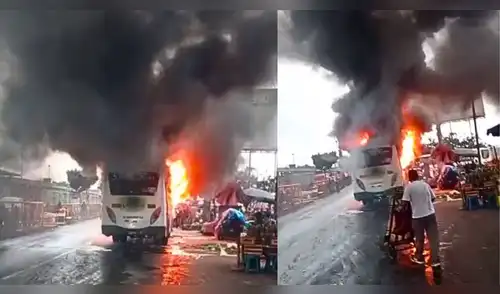 Bus se incendia cerca de estación Caquetá y genera caos vehicular en plena hora punta en SMP. elpopular.pe