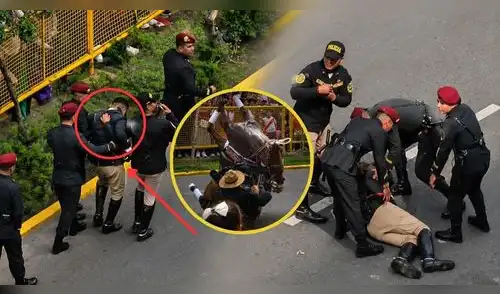 Asistentes al Desfile Militar captaron al efectivo cuando era auxiliado por personal de la PNP, quien posteriormente se retiró caminando, pese a presentar dificultades para hacerlo. elpopular.pe