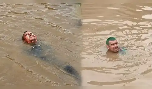 Hombre convirtió el bypass inundado en VMT en su piscina elpopular.pe