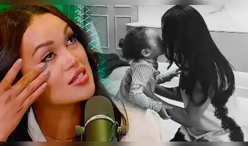 Angie Arizaga se muestra sensible al despedirse de su hijo. elpopular.pe
