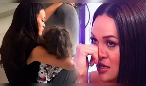 Angie Arizaga deja a su bebé en manos de Jota Benz. elpopular.pe