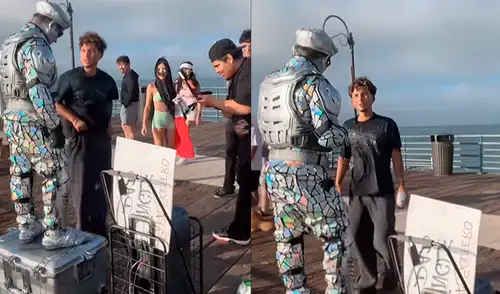 Robotín ahora trabaja como artista callejero en Estados Unidos. Foto: Composición LR/Captura/TikTok elpopular.pe