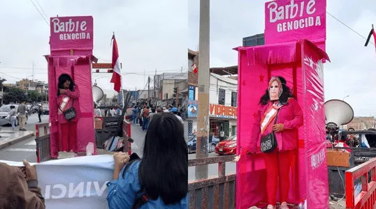 Protestas en Lima: De rosado y en caja, la 'Barbie Dictadora', OJO-SHOW