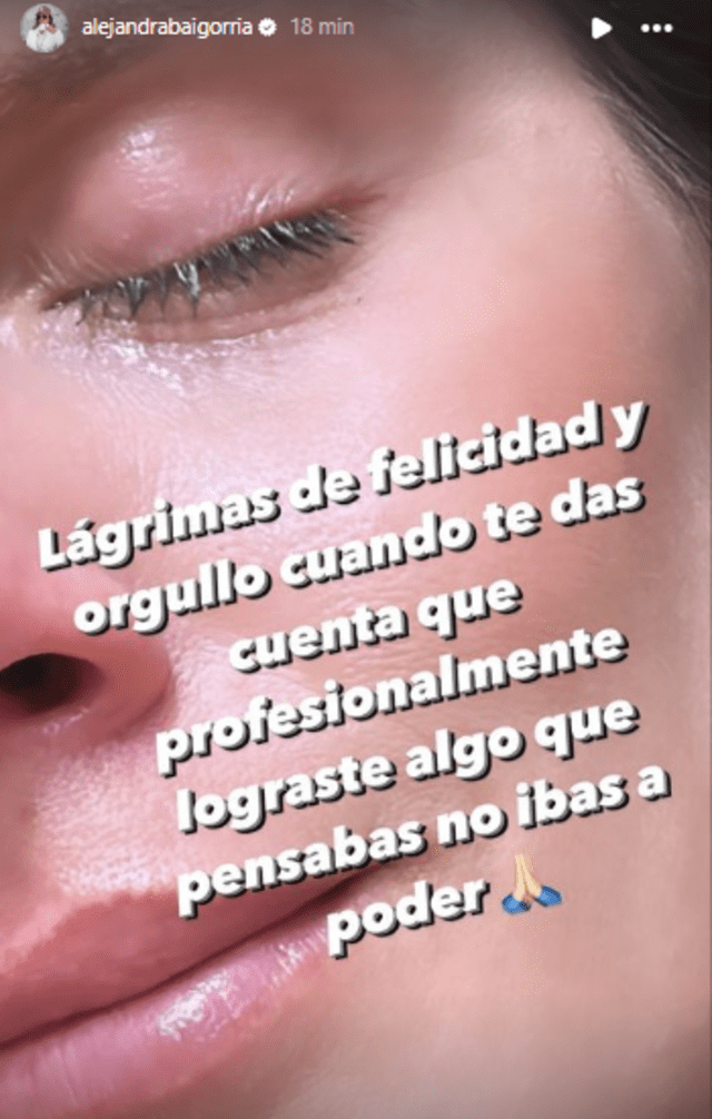 Alejandra Baigorria se muestra llorando por buena noticia. Captura: Instagram