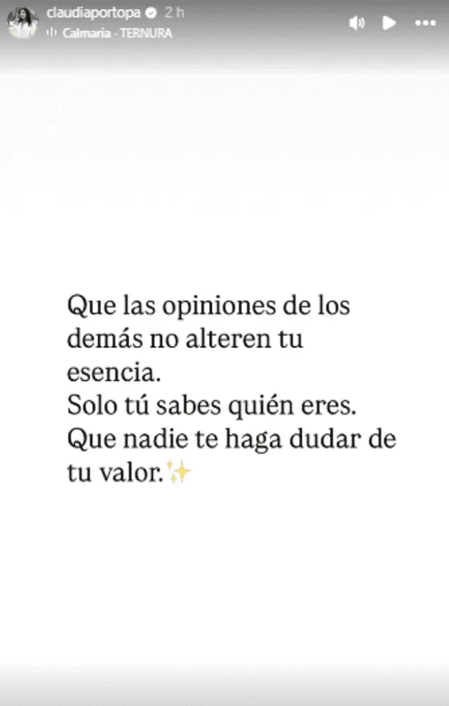 <em>Claudia Portocarrero comparte nuevo mensaje. Captura: Instagram</em>   