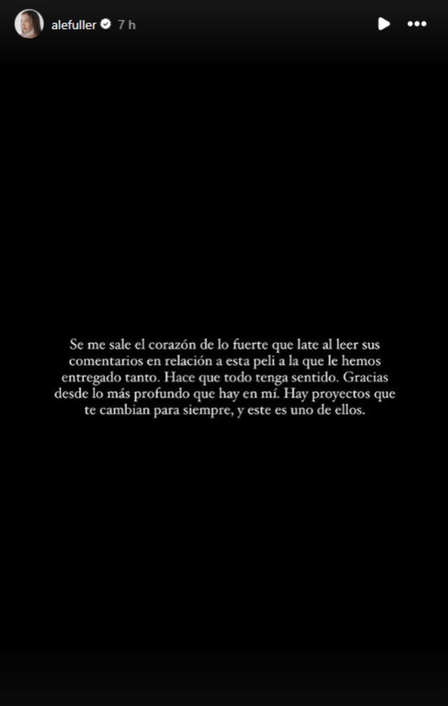 Alessandra Fuller agradece las palabras de apoyo por el estreno de su película 'Entre Nosotros'.