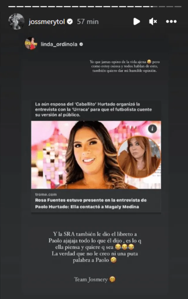 Jossmery Toledo se vacila con las reacciones de sus seguidores.