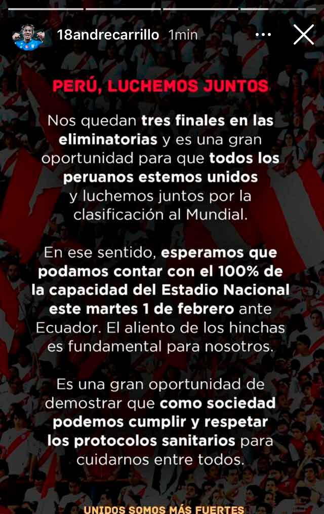 El mensaje de la selección peruana para el Gobierno. - FUENTE. iNSTAGRAM. 