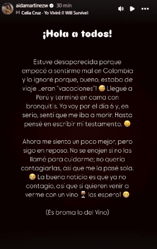 <em>Aída Martínez pensó en lo peor al caer enferma. Captura: Instagram</em>   