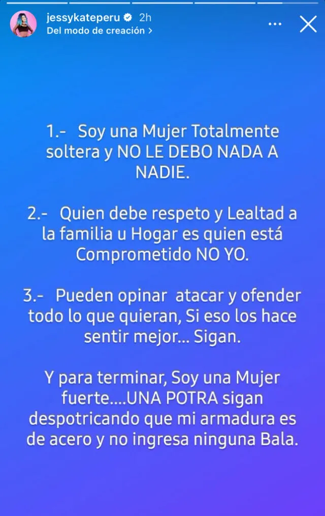  Jessy Kate se pronuncia por comentarios de la prensa peruana tras su ampay con Pedro Aquino.    