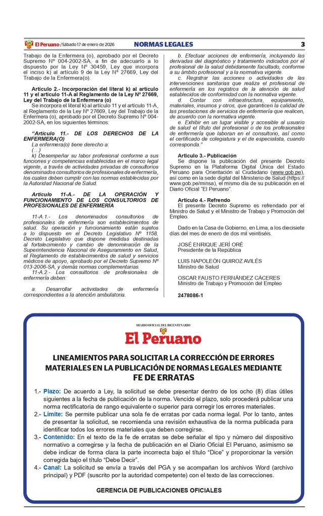 Decreto Supremo N° 001-2026-SA.