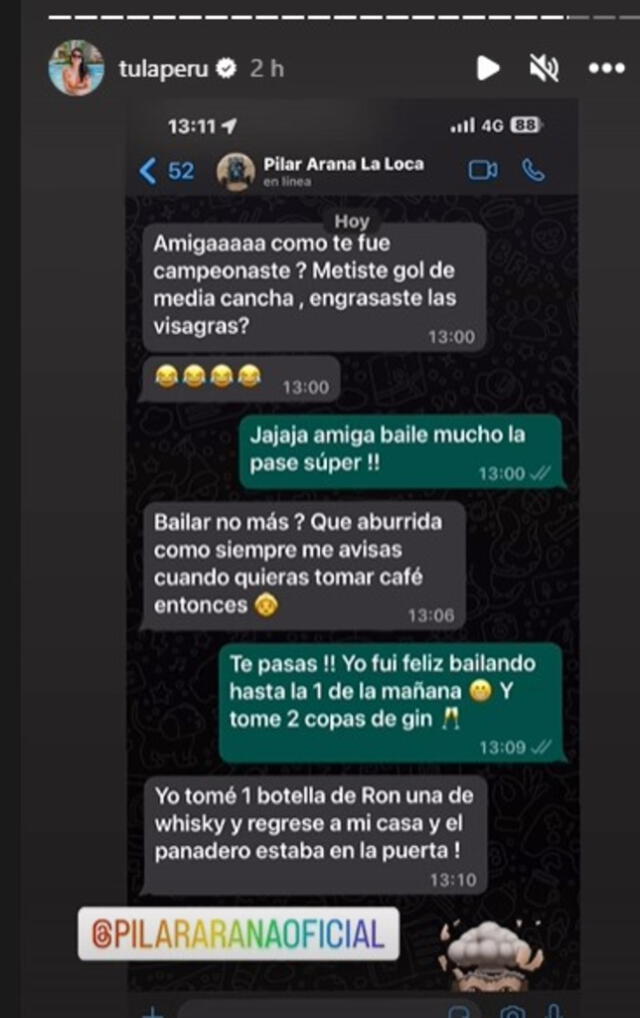 Chat de Tula Rodríguez con su amiga.