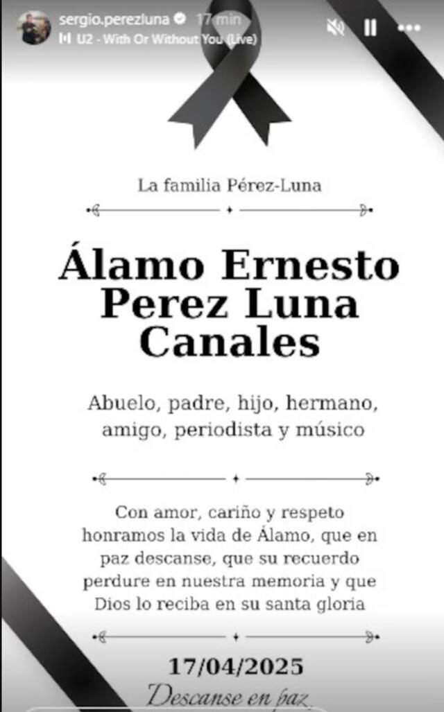 Hijo de Álvaro Pérez Luna se despidió de su padre con emotivo mensaje.