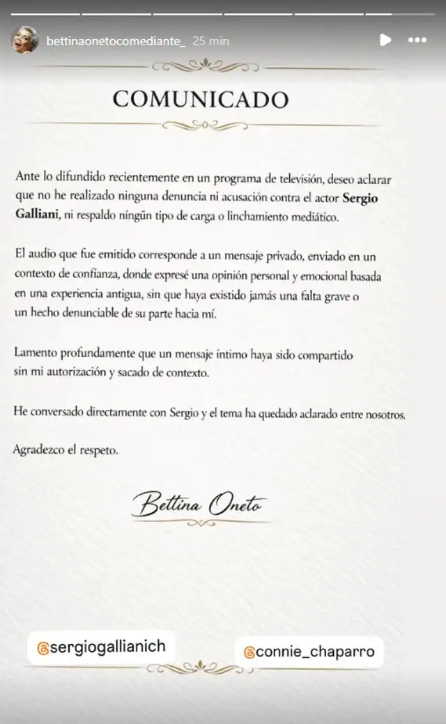 Bettina Oneto desmiente a Rodrigo González. Foto: Instagram.   