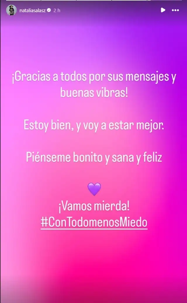 Natalia Salas agradece el apoyo y manda mensaje de aliento por nuevo cáncer en su vida.