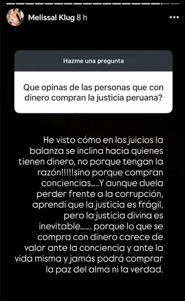Melissa Klug y su fuerte dardo que habría lanzado contra Jefferson Farfán Melissa Klug y su fuerte dardo que habría lanzado contra Jefferson Farfán