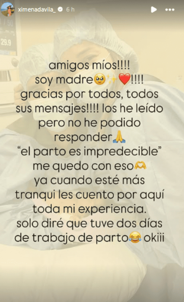 <em>Ximena Dávila se pronunció tras dar a luz. Captura: Instagram</em>   