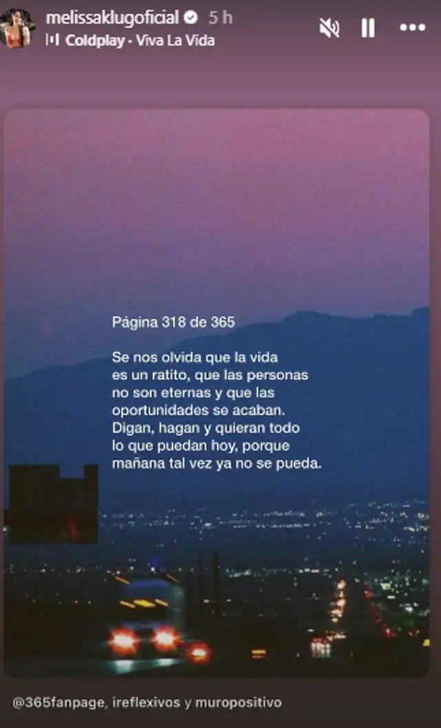 Melissa Klug comparte sensible mensaje. 