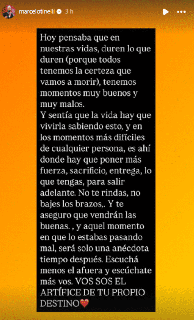 Marcelo Tinelli comparte mensaje en redes. Marcelo Tinelli comparte mensaje en redes.