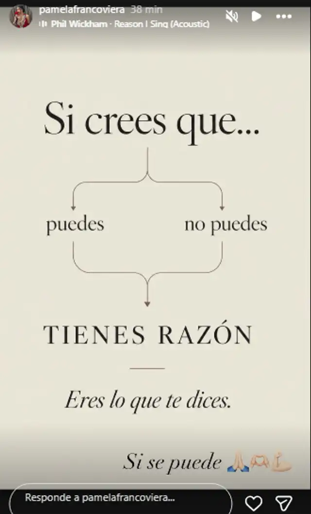 Pamela Franco comparte reflexión en sus redes sociales.