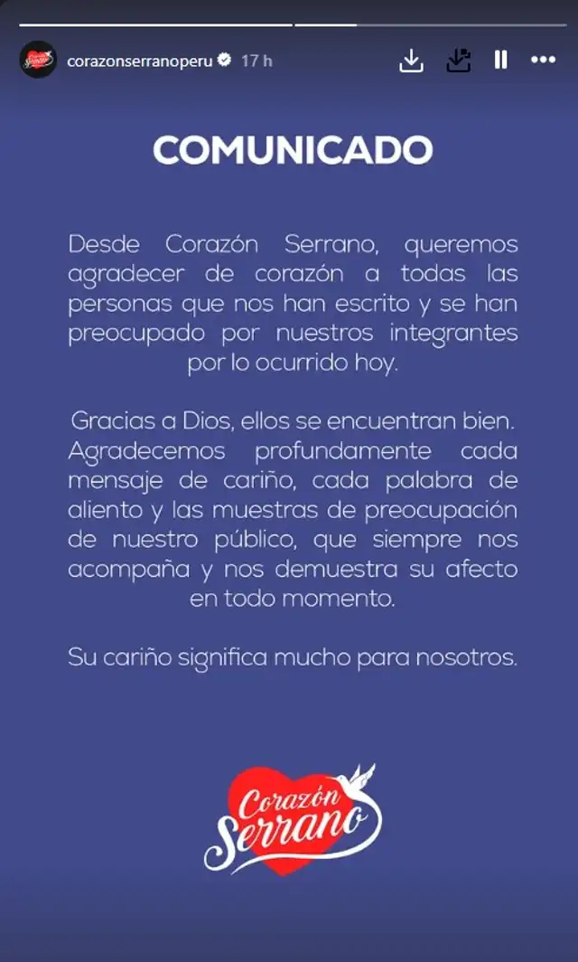 Corazón Serrano se pronuncia tras INCENDIO en avión que iba a Piura y REVELA cómo están sus integrantes Corazón Serrano se pronuncia tras INCENDIO en avión que iba a Piura y REVELA cómo están sus integrantes