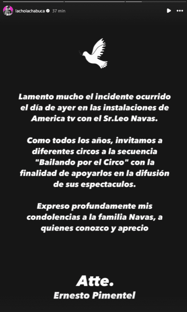 <em>Ernesto Pimental se pronuncia sobre la muerte del invitado de 'El Reventonazo'. Captura: Instagram </em>   