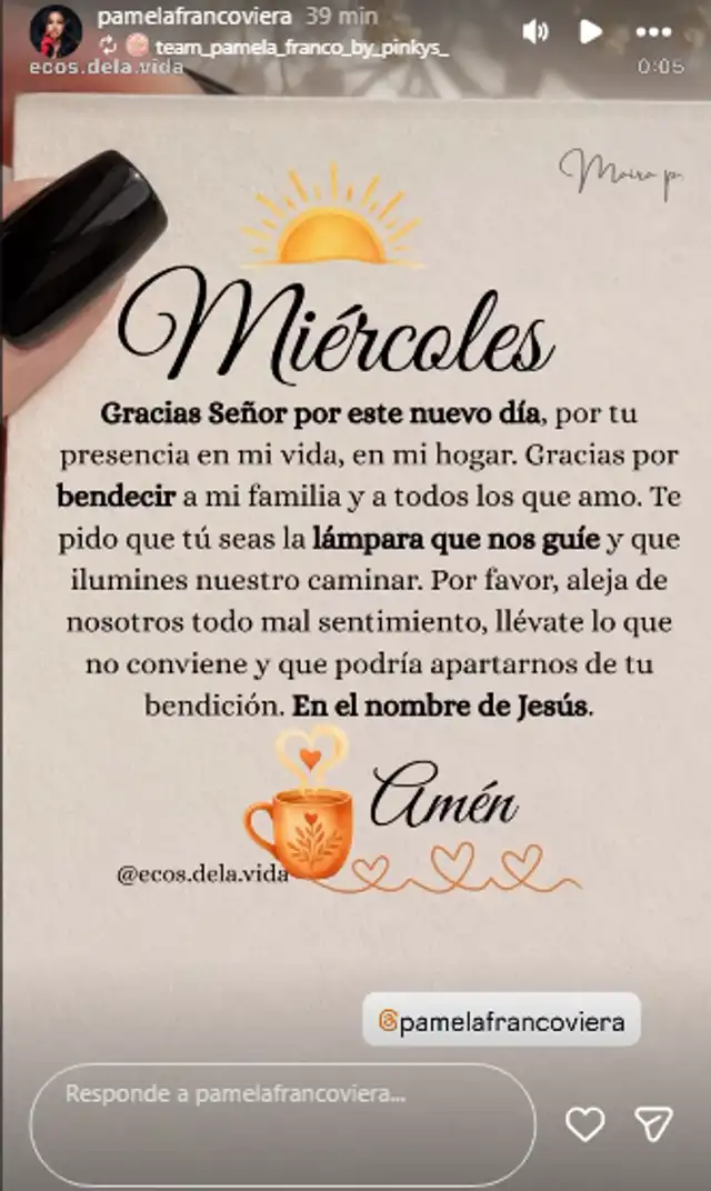 Pamela Franco comparte conmovedora oración.