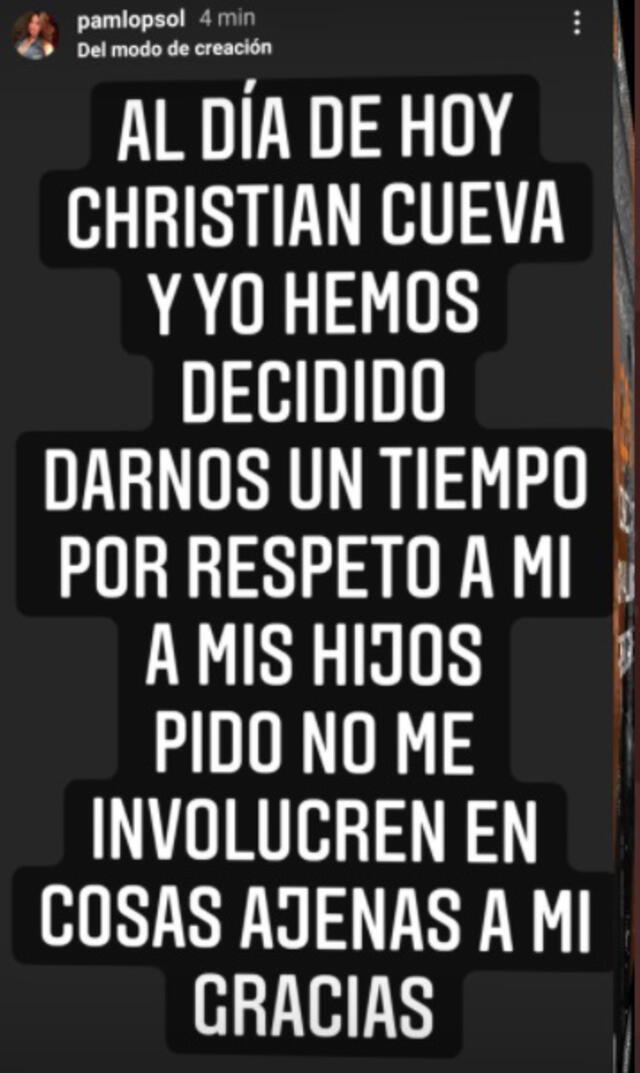 Mensaje de Pamela López contra Christian Cueva. | FUENTE: Instagram.   