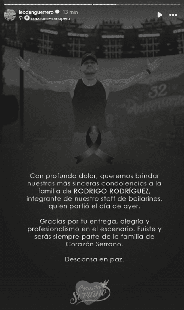 <em>Fundador de Corazón Serrano lamenta la partida de Rodrigo Rodríguez. Captura: Instagram</em> <em>Fundador de Corazón Serrano lamenta la partida de Rodrigo Rodríguez. Captura: Instagram</em>
