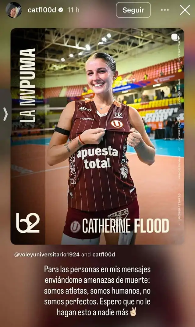 Mensaje de Catehrine Flood. Foto: Instagram/catflood Mensaje de Catehrine Flood. Foto: Instagram/catflood