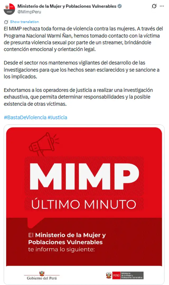 MIMP toma acciones frente a la denuncia de abuso contra Piero Arenas.