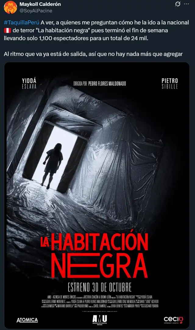 Publicación de asistentes sobre 'La habitación negra'. Foto: captura 'X'/Maykoll Calderón Publicación de asistentes sobre 'La habitación negra'. Foto: captura 'X'/Maykoll Calderón