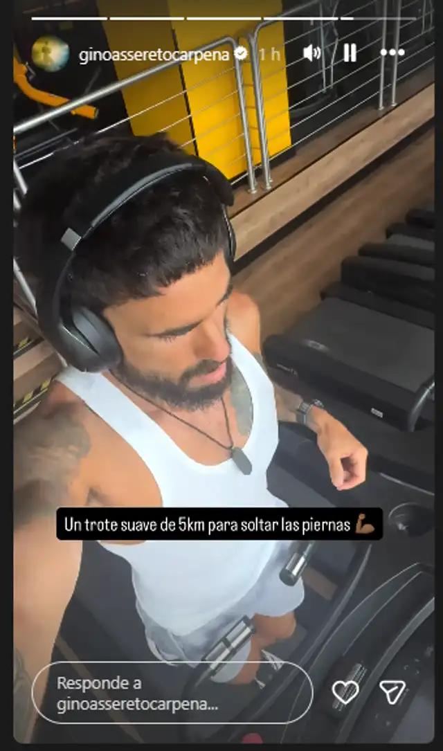 Gino Assereto haciendo ejercicio en medio de rumores de 'romance' con Valentino. Foto: Instagram.   