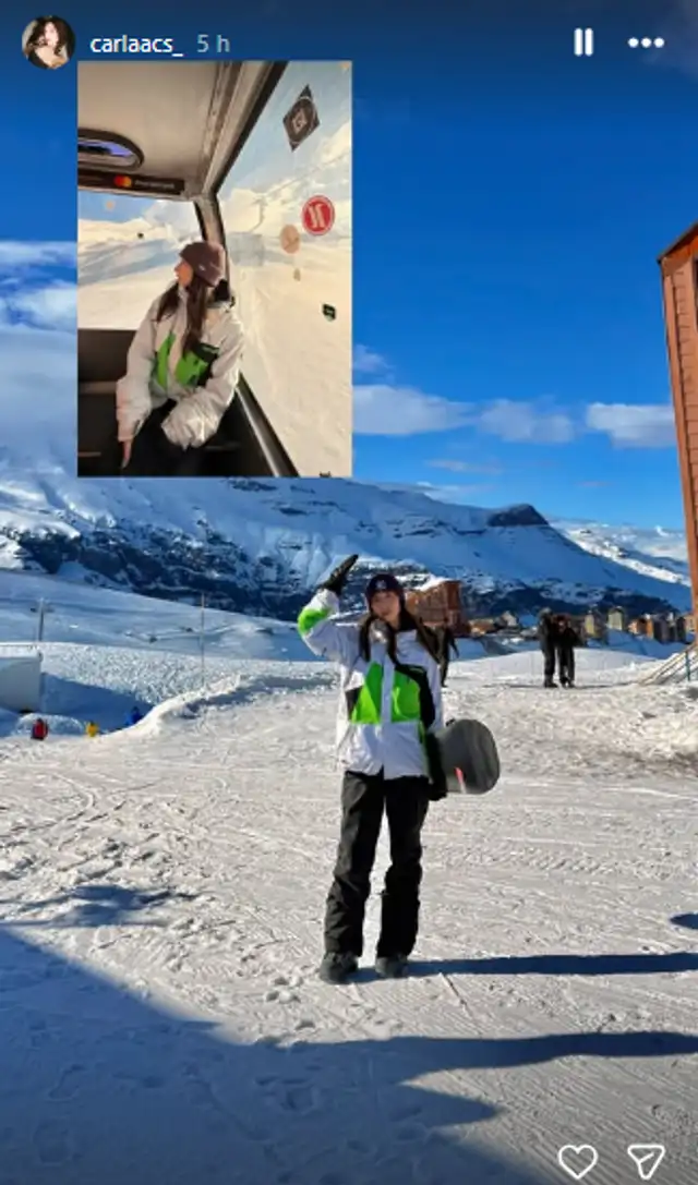 Carla Campos comparte fotografía en un parque de nieve.