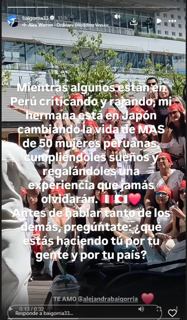 ¡SACA CARA POR ELLA! Hermano de Alejandra Baigorria RESPONDE a críticas por viaje a Japón y lanza CONTUNDENTE defensa: “Está cambiando vidas”