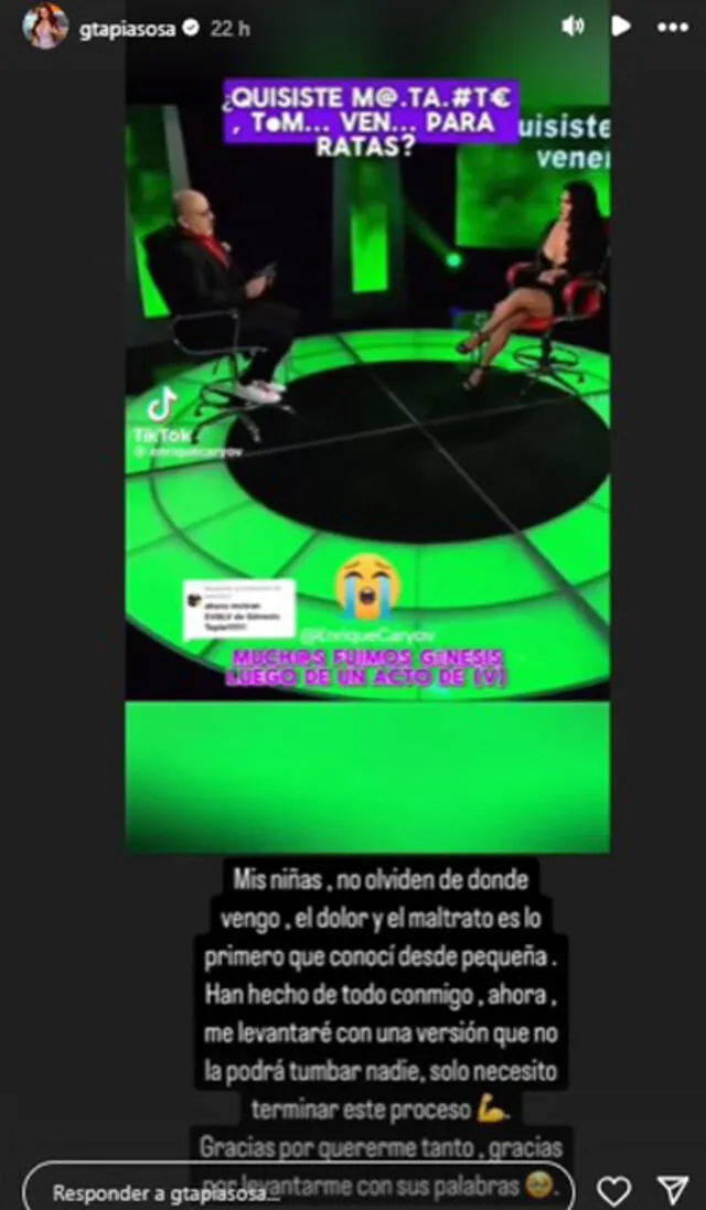 Genesis Tapia realiza emotivo post en su cuenta de Instagram.  