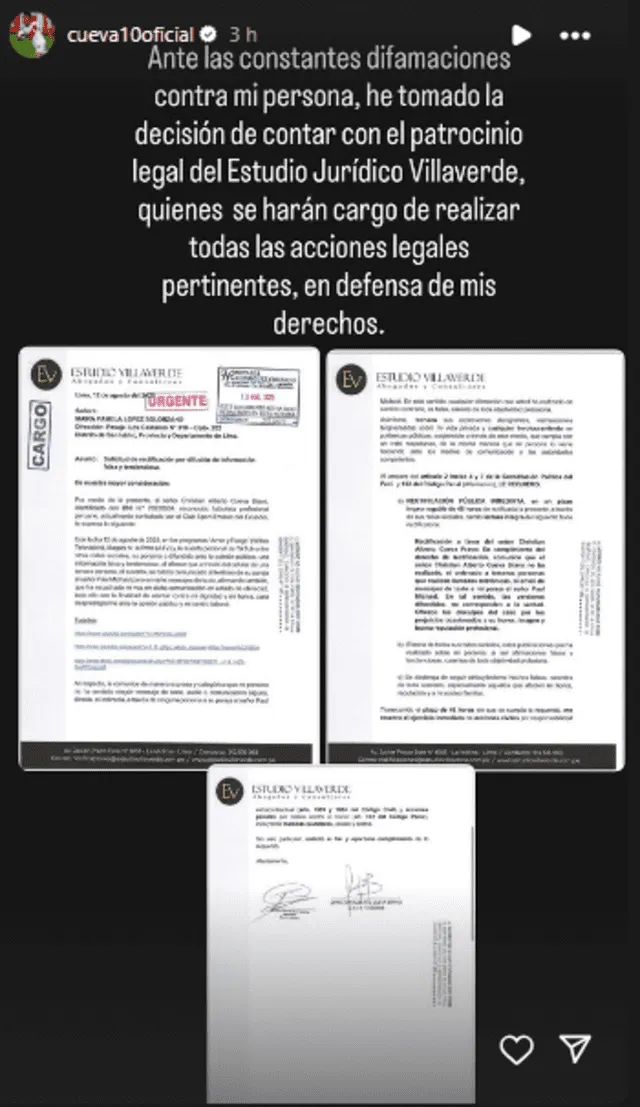 Christian Cueva envía carta notarial a Pamela López. Christian Cueva envía carta notarial a Pamela López.