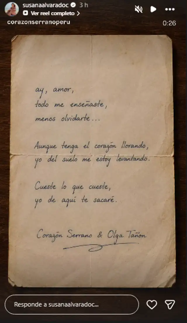 Susana Alvarado comparte publicación de Corazón Serrano.