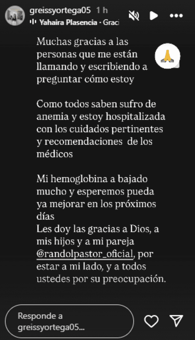 <em>Greissy Ortega expone cuál es su estado de salud. Captura: Instagram </em> <em>Greissy Ortega expone cuál es su estado de salud. Captura: Instagram </em>