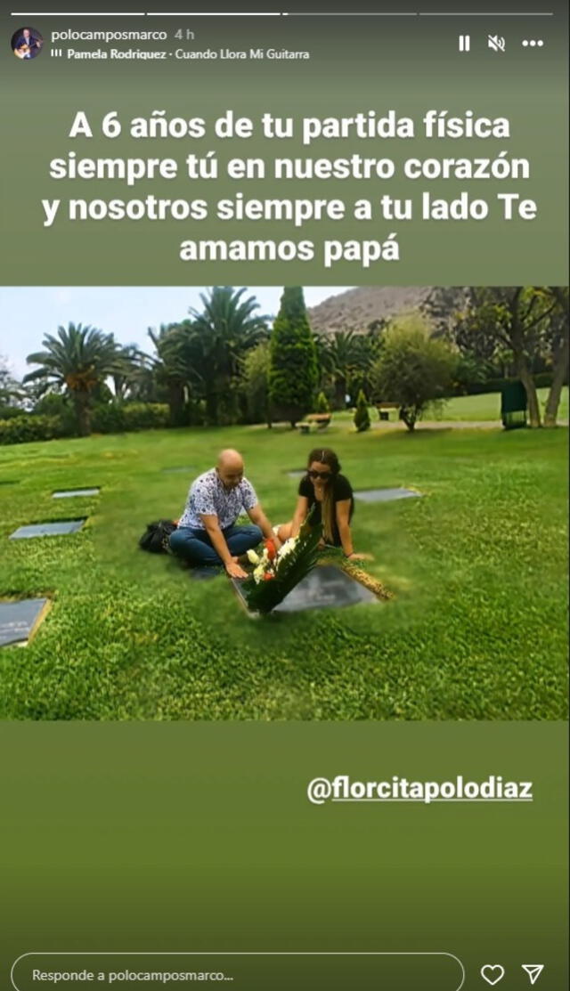 Flor y Marco Polo visitan a su padre Augusto Polo Campos en cementerio de Huachipa.