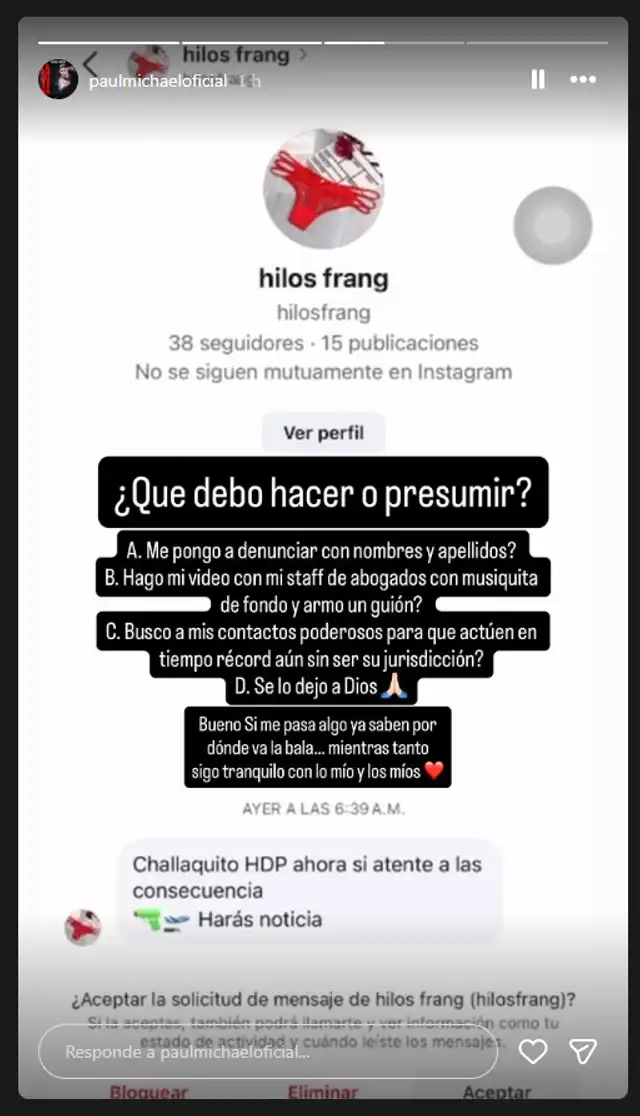 Paul Michael expone que ha recibido amenazas contra su vida. Foto: Instagram.   