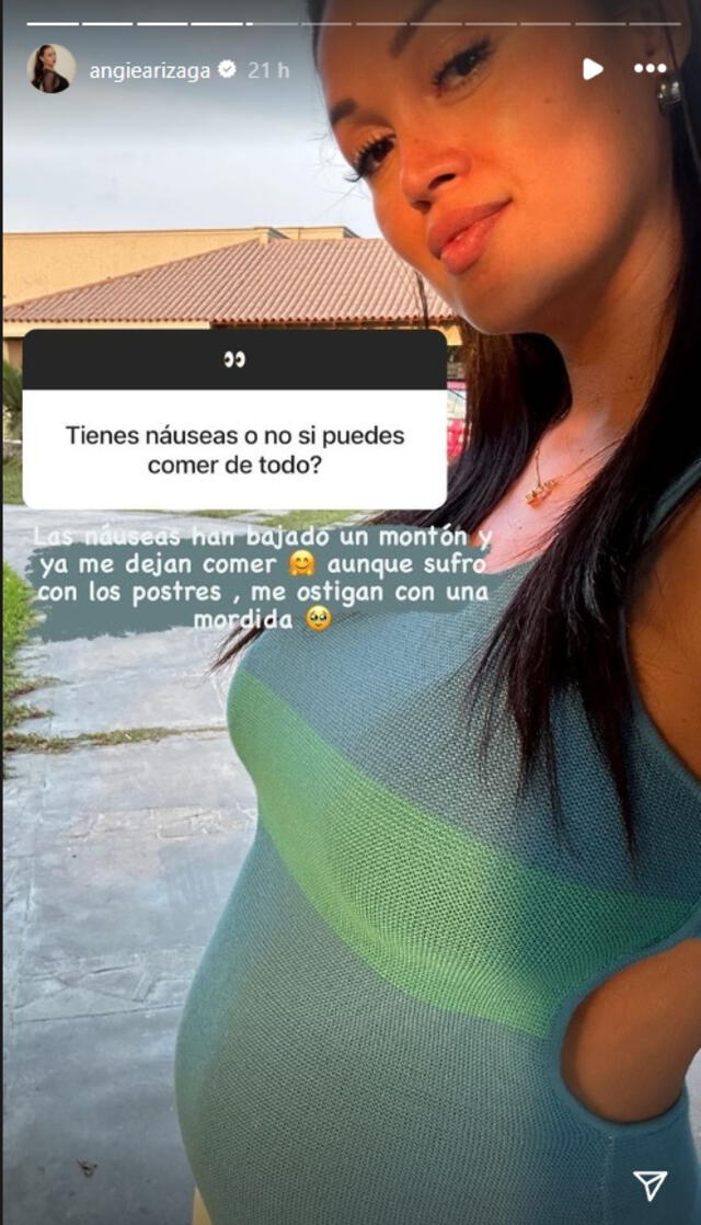 Angie Arizaga revela en Instagram cómo ha sufrido las nauseas por el embarazo.