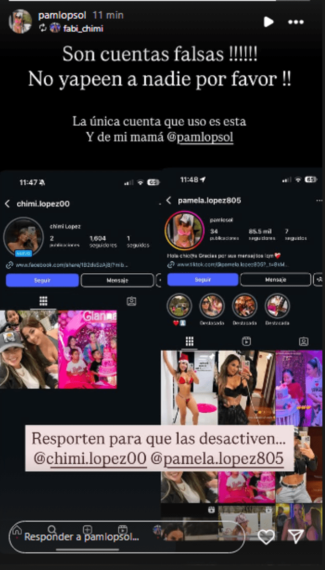 <em>Pamela Lpez y su hija reportan cuentas falsas. Captura: Instagram</em> 