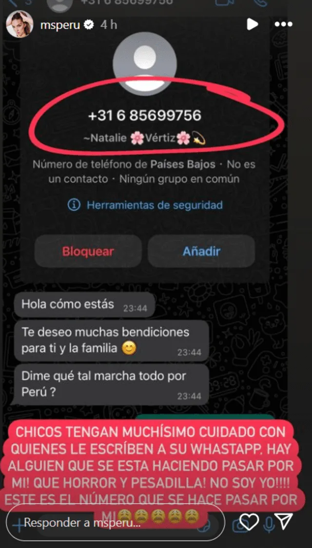 Natalie Vértiz demuestra que extraño intentaría hacerse pasar por ella.  