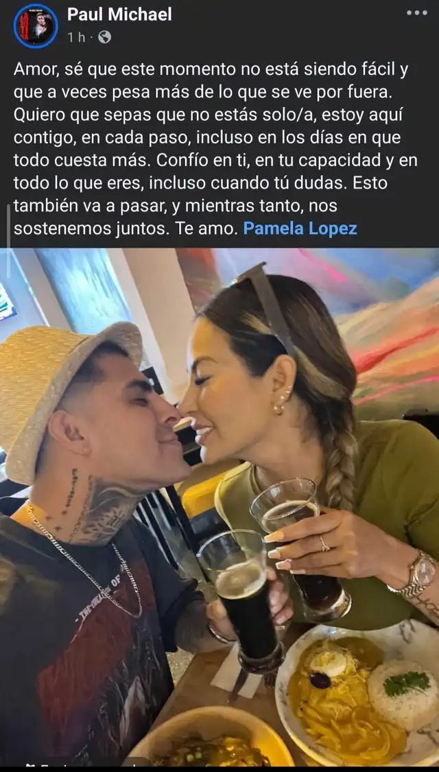 Paul Michael envía palabras de aliento a Pamela López tras ser denunciada y buscada por policías. Foto: Facebook.   